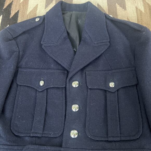French Military Wool Jacket Navy Crop Small 1950s Vintage CDG Balenciaga Design - Picture 5 of 16